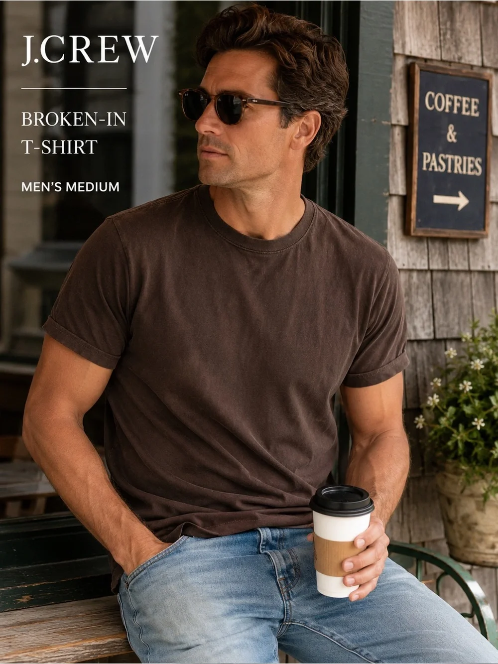 J.Crew Broken-In T-Shirt Men M Brown 100% Cotton Garment Dyed Tee